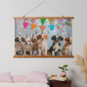 Tapisserie Suspendue Conception de célébration d'anniversaire de chiots