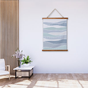 Tapisserie Suspendue Cool Bleu Vert Bleu Bleu Grandes courbes Abstraite