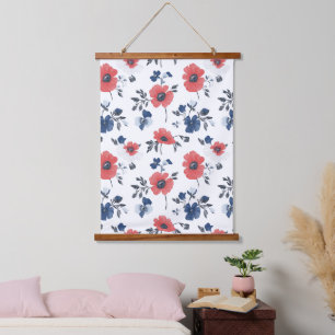 Tapisserie Suspendue Coquelicot de corail Navy Blue Floral Botanique