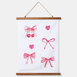 Tapisserie Suspendue Coquette Preppy Pink Bow Baby Girl Watercolor