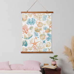 Tapisserie Suspendue Coquilles Fantaisistes & Corail avec Accents Bleus