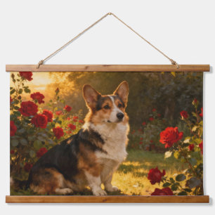 Tapisserie Suspendue Corgi dans les Roses I