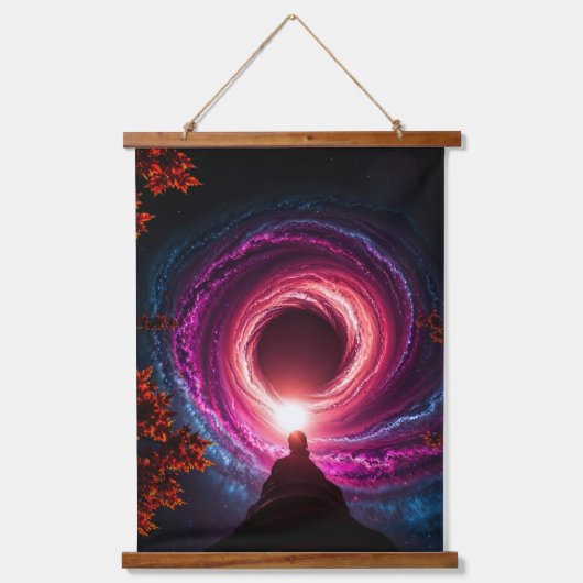 Tapisserie Suspendue "Cosmic Descent — Man Staring Into a Neon Galactic (Recto)