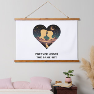 Tapisserie Suspendue Cosmic Love Story Coeur avec les amants et Fox Art