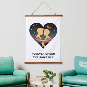 Tapisserie Suspendue Cosmic Love Story Coeur avec les amants et Fox Art