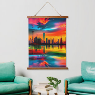 Tapisserie Suspendue Coucher de soleil coloré Cityscape Art