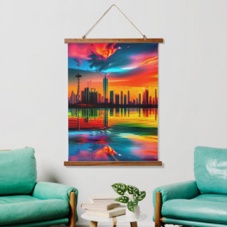 Tapisserie Suspendue Coucher de soleil coloré Cityscape Art
