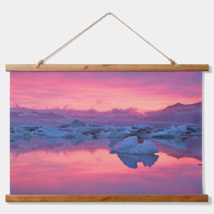 Tapisserie Suspendue Coucher de soleil sur le lagon du glacier Jokulsar