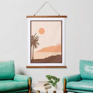 Tapisserie Suspendue Coucher de soleil sur un palmier, Île, Art abstrai