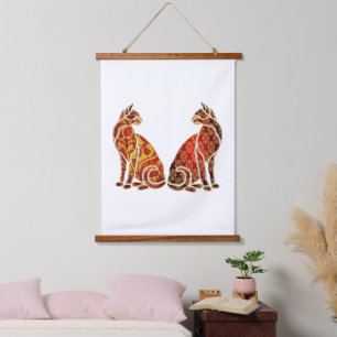 Tapisserie Suspendue Couple de chat rouge et or