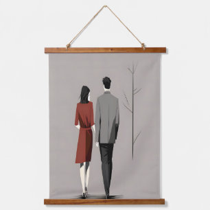 Tapisserie Suspendue Couple Minimaliste Marcher Ensemble Art Moderne De