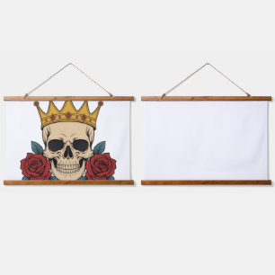Tapisserie Suspendue Couronne de crâne gothique avec roses rouges – Bik