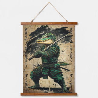 Tapisserie Suspendue Crocodile Samurai Guerrier - Style Encre Japonais
