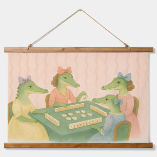 Tapisserie Suspendue Crocodiles Vintage Jouant au Mahjong