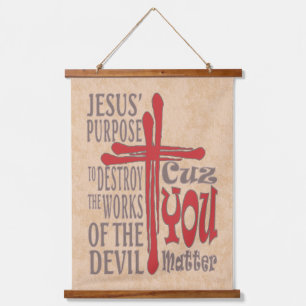 Tapisserie Suspendue Croix du Christ sang rouge gouttes Cuz You Matt
