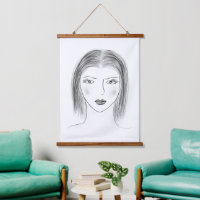 Croquis de visage de femme noir et blanc pour mur 