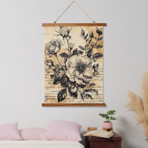 Tapisserie Suspendue Croquis floral rustique avec calligraphie - âge (1