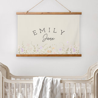 Tapisserie Suspendue Custom Girls Name Sign Wildflower Nursery Decor
