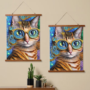 Tapisserie Suspendue Cute Amusant Chat Nerd Portant des lunettes Oeuvre