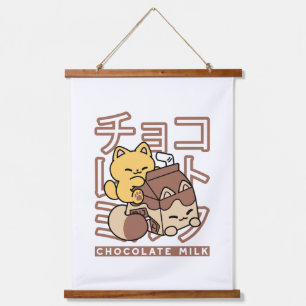 Tapisserie Suspendue Cute Chat Riding Chocolat Lait Carton Kawaii Art