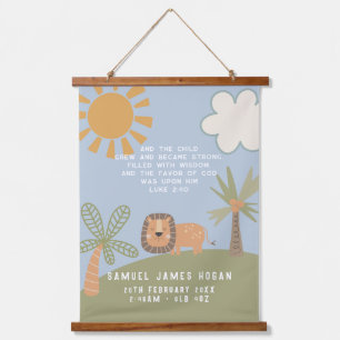 Tapisserie Suspendue Cute Lion Bible Verse Statistiques de naissance No