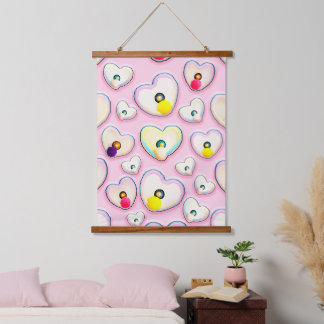 Tapisserie Suspendue Cute Pastel Heart Wood Topped Wall Tapestry
