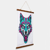 Tapisserie Suspendue Cyberpunk Neon Wolf - Synthwave Robotic Animal (Angulaire)