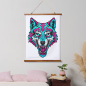Tapisserie Suspendue Cyberpunk Neon Wolf - Synthwave Robotic Animal (Chambre à coucher)