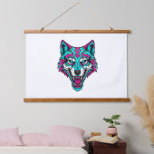 Tapisserie Suspendue Cyberpunk Neon Wolf - Synthwave Robotic Animal (Chambre à coucher)