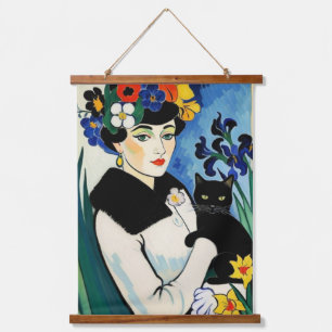 Tapisserie Suspendue Dame avec chat noir