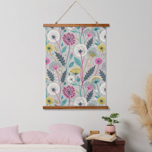 Tapisserie Suspendue Dandelion et feuillage vibreux Motif sans couture