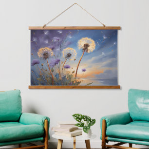 Tapisserie Suspendue Dandelions captivants dans Nightsky AI Art Peintur