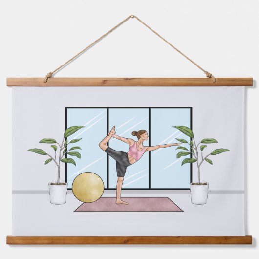 Tapisserie Suspendue Danseuse Pose Yoga Stretch Exercice Femme d'entraî (Devant)