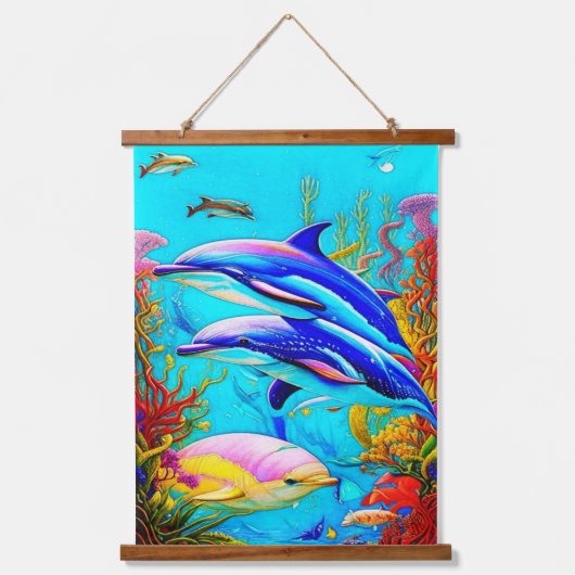 Tapisserie Suspendue Dauphins en Océan avec Belle conception de récif c (Recto)