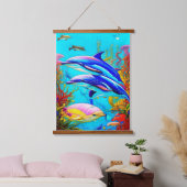 Tapisserie Suspendue Dauphins en Océan avec Belle conception de récif c (Chambre à coucher)