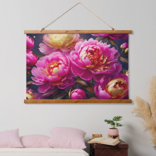 Tapisserie Suspendue De magnifiques pivoines roses aux accents dorés