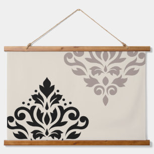 Tapisserie Suspendue Défiler Damask Art I Black Taupe Crème