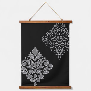 Tapisserie Suspendue Défiler Damask Art I White Line Gris Noir