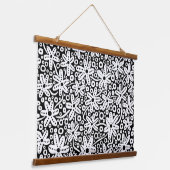 Tapisserie Suspendue Design de fleurs - Blanc sur noir (Angulaire)