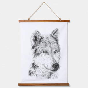 Tapisserie Suspendue Dessin à la main de chacal coyote loup des prairie
