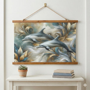 Tapisserie Suspendue Dolphins Golden Botanical Dreamscape