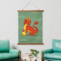 Dragon Chinois Rouge sur Fond Vert