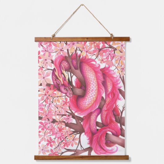 Tapisserie Suspendue Dragon de fleurs roses (Recto)