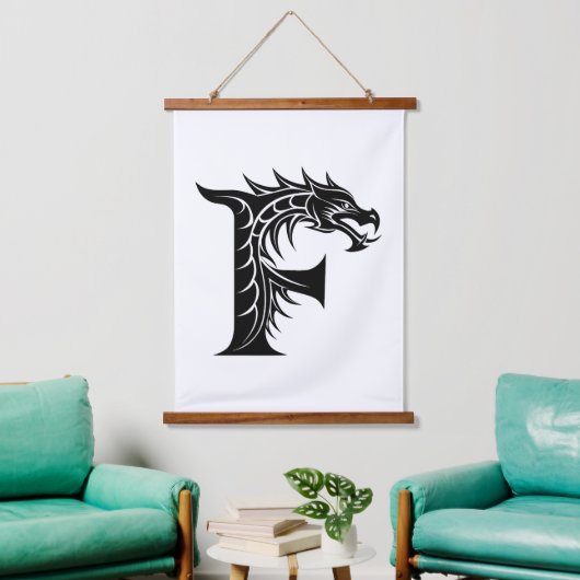 Tapisserie Suspendue Dragon Styled Letter F, Dragon Alphabet, Monogram (Salon)