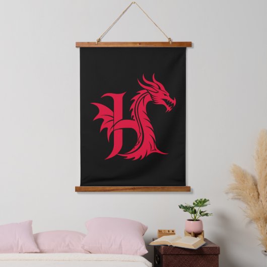 Tapisserie Suspendue Dragon Styled Letter H, Dragon Alphabet, Monogram (Chambre à coucher)
