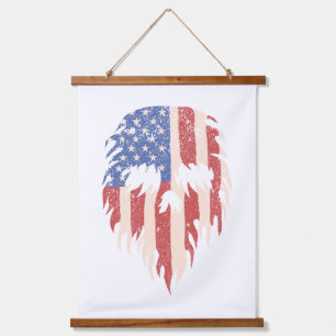 Tapisserie Suspendue Drapeau USA Crâne Barbe Design Patriotique en Dé