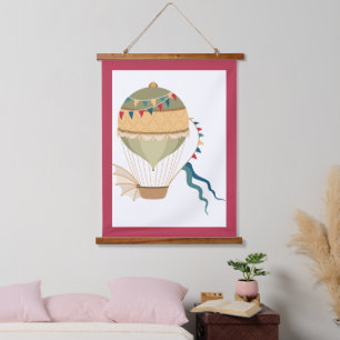 Tapisserie Suspendue Drapeaux de couleur Green Steampunk Hot Air Balloo