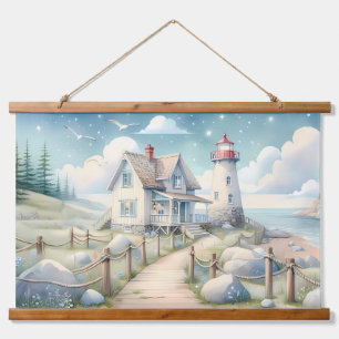 Tapisserie Suspendue Dreamy Pastel Lighthouse by the Sea