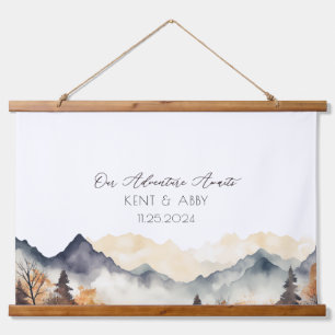 Tapisserie Suspendue Earth Tone Mountain Watercolor Mariage Livre d'inv