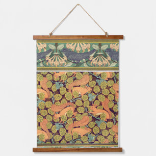 Tapisserie Suspendue Écureuils vintages et oiseaux bleus Art de la natu